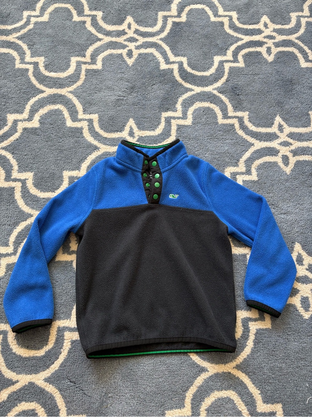 Kids Blue and Black Fleece Vineyard Vines Pullover with Green Trim